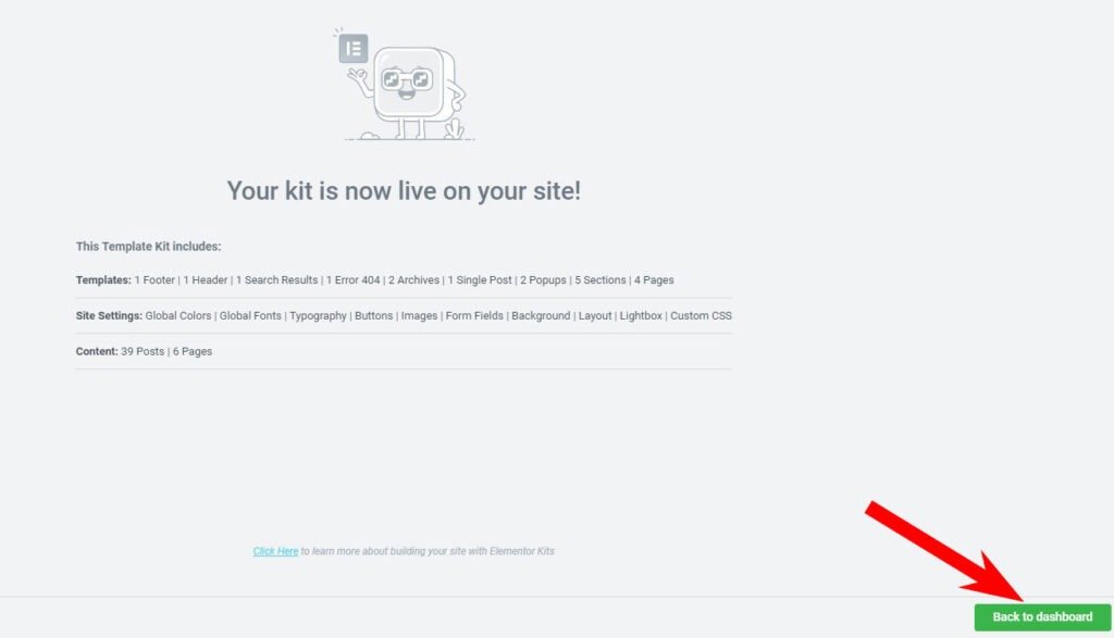 Importing Elementor Kit Is Finished