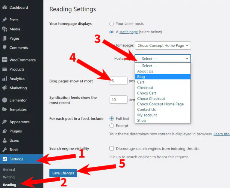 How to set page as a blog page