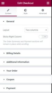 Customize a Checlout page - widget Content tab