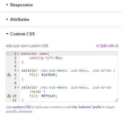 submenu indicator color - custom CSS